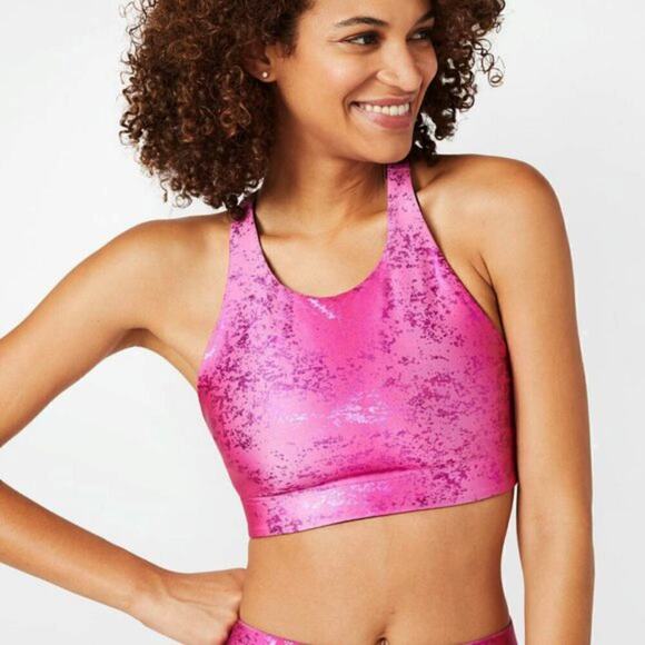 New! TEREZ Balayage Foil Print Metallic Shimmer Racerback Bra Top - Picture 1 of 2